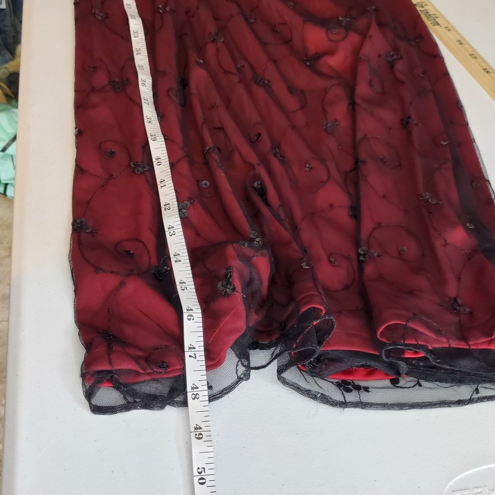 Vintage Laura Salkin Burgundy Red Black Mesh Sequin Maxi Dress 8 Whimsigoth Vamp - Picture 8 of 12